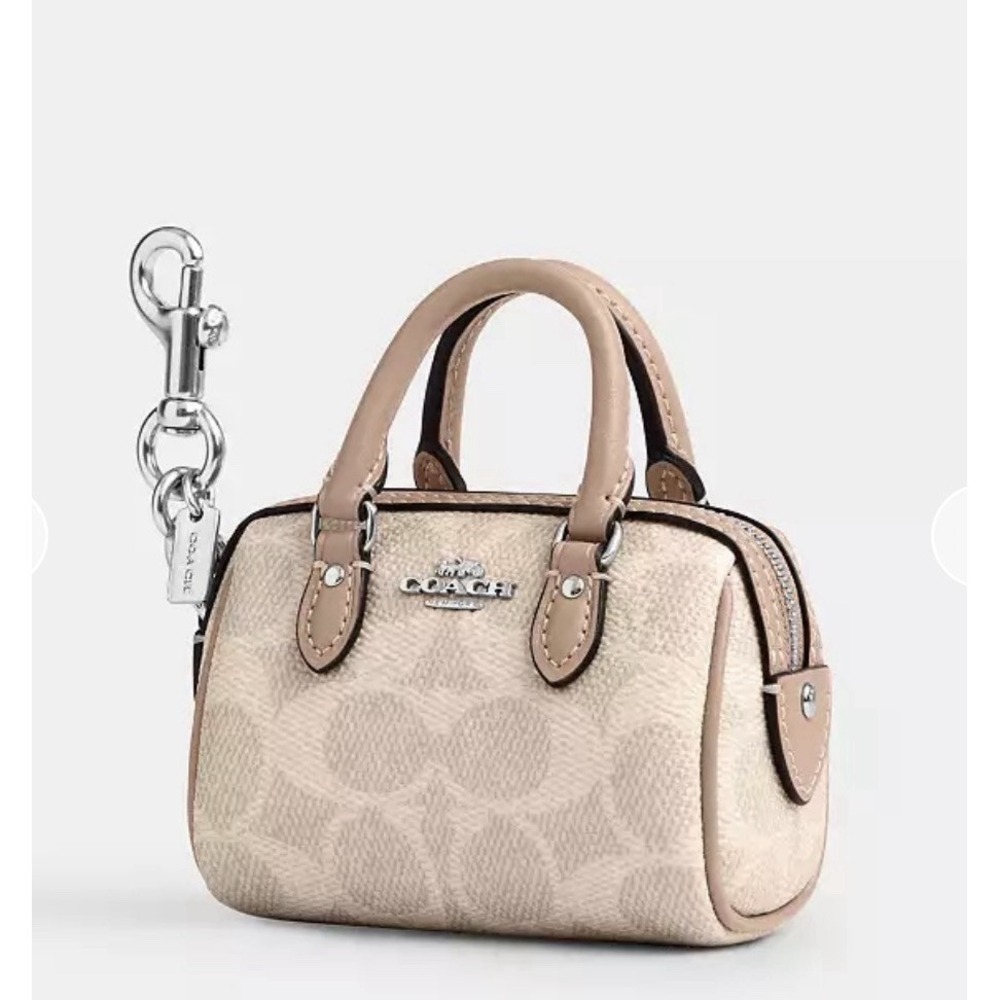 COACH Mini Rowan Satchel Bag Charm. Signature Canvas Sand/Taupe Brand New w/Tags